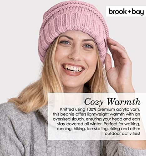 Brook + Bay Slouchy Beanie Winter Hat For Women - Slouch Oversized Large Baggy Cable Knit Hats - Warm & Cute Chunky Knitted Cap For Cold Weather - Stylish & Trendy Snow & Ski Beanies For Ladies Pink #TOP3
