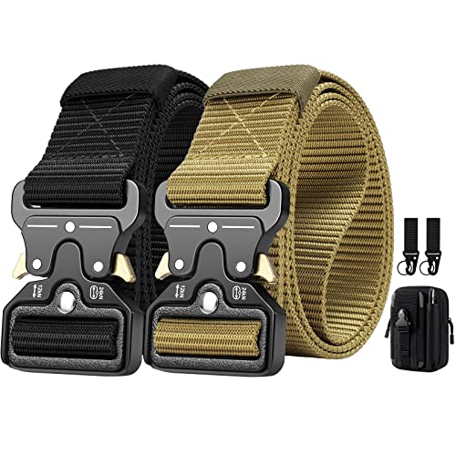 Preisvergleich Produktbild BESTKEE 2er Herren Taktischer Gürtel 1,5-Zoll-Hochleistungsgürtel, Nylon Schnellverschluss-Metallschnalle, Geschenk mit taktischem Molle-Beutel und Haken