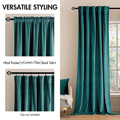 Image of MIULEE Teal Velvet Curtains 52x84 inches 2 Panels Luxury Blackout Curtains | Thermal Insulated, Super Soft Window Drapes for Bedroom Living Room, Rod Pocket & Back Tab