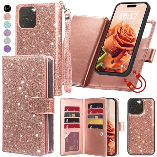 Étui iPhone 15 Pro pailleté avec porte-cartes et béquille pour femme active