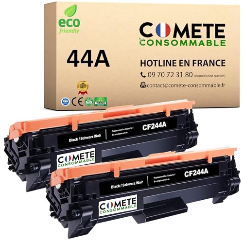 COMETE, Marca Francesa - 44A - 2 Cartuchos de Toners Compatibles CF244A 44A con HP Laserjet Pro M15w M15a M17a M17w M29a M29w M31w MFP M28a M28w Serie Pro - 2 Negro