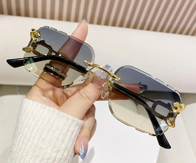 Image of Rimless Diamond Cut Trendy Retro Hip Hop Tint Lens Sun Glasses Frameless Rectangle Sunglasses For Men and Women