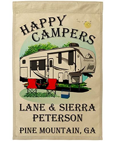Personalized White (Uncolored) 5th Wheel Trailer Camping Flag with Happy