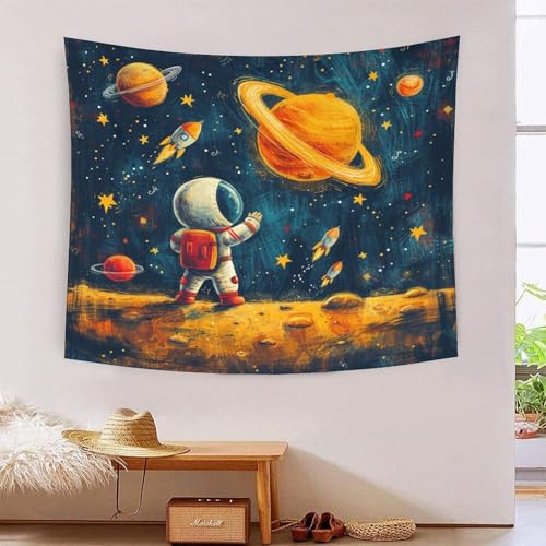 Tapisserie Astronaut 3D Effet Cache-Mur Décoratif Tissu Salon Chambre 180x230