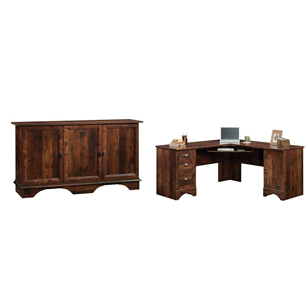 Photo 1 of Sauder Viabella Storage Cabinet Harbor View Corner Computer Desk, Curado Cherry Finish Storage cabinet Table + Computer Desk