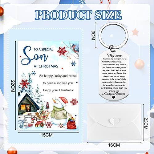 Christmas Card Son, Inspirational Son Gifts Keyring from Mum Dad and Gift Card Envelopes Set Son Gifts Son Keyring for Son Boys Presents Birthday Graduation Christmas