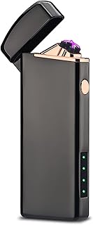 Electric Lighter USB Rechargeable Lighter,Dual Arc Plasma Lighter,Electronic Windproof Flameless Lighter with Battery Level Display,Portable Lighter for Indoor and Outdoors,Gifts for Men(Black)