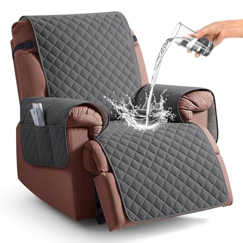Image of KinCam 100% Waterproof Recliner Chair Cover, Reclining Couch Covers for Pets, Dogs, Recliner Couch Slipcover Furniture Protector with Elastic Straps for Kids (23.6 inch, Charcoal Gray)