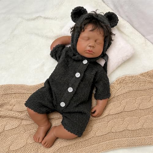 Anano Bebé Reborn De Silicona,50 Cm Muñecas Reborn Muñeco De Tela,Bebe De Silicona Un Recién Nacido Completamente Negro Muñecas Realistas con Accesorios