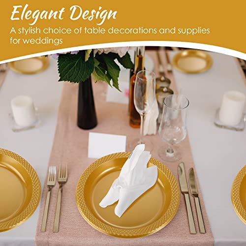 200 Pcs Gold Plastic Plates 9 Inch Round Plastic Plates Disposable Gold Dinner Plates Bulk Heavy Duty Plastic Plates Wedding Plastic Dessert Appetizer Salad Plates Gold Plates For Party Wedding #TOP4