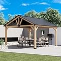 COOS BAY 13x15 Hardtop Gazebo with Cedar Wood Frame, Galvanized Steel Gable Roof Outdoor Pavilion for Garden, Lawn, Poolside, Patio, Deck, Natural Wood/Black