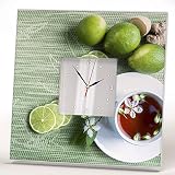 Herbal Cup of Tea Citrus with Fresh Limes Ginger Wall Clock Framed Mirror Printed Food Art Kitchen H