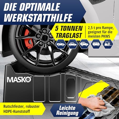 Miniatura 3 de Masko Juego De 2 Rampas De Carga De Hasta 5 Toneladas De Capacidad De Carga, Rampa De Coche Con Protección Antivuelco, Antideslizante, Estable, Rampa De Carga Extra Ancha, Rampa De Garaje