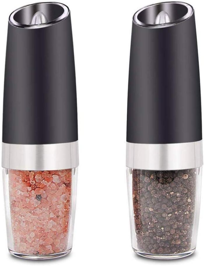 Salt or Pepper Grinder Automatic Gravity Electric Pepper Grinder Stainless Steel Salt and Pepper Mills Battery Operated Salt Shakers with Adjustable Grind Coarseness and LED Light
