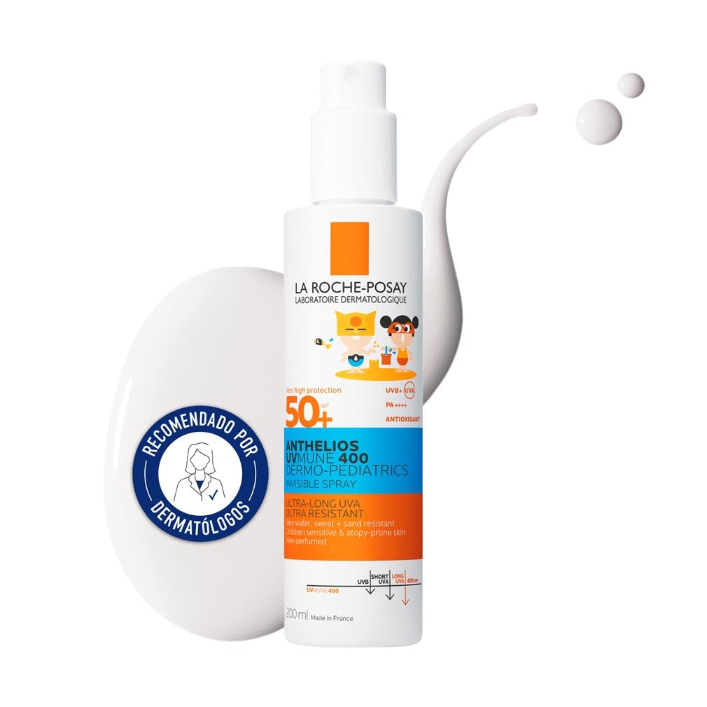 La Roche Posay Spray Invisible para Niños, Protector Solar con SPF50+, Apto para Piel con Tendencia Atópica, Resistente al Agua, Sudor y Arena, Nuevo Anthelios UV-MUNE 400 Dermo-Pediatría, 200 ml