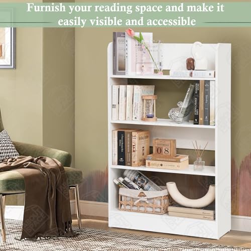 Image of ABOUT SPACE Bookshelf for Home - 4 Tier Books Rack for Study Room Multipurpose Open Shelf for Home, Office, School Engineered Wood Book Organizer Shelf (White - L 62.5 x B 23.5 x H 105 cm)