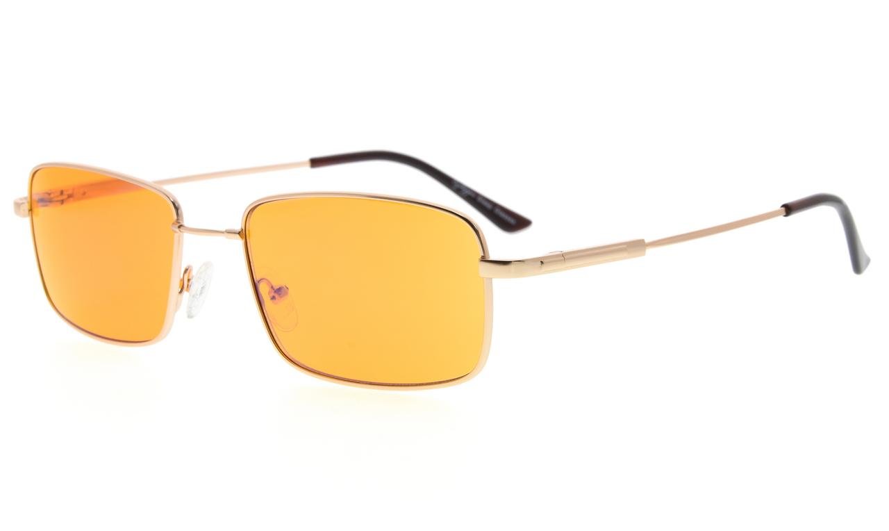 Eyekepper Mens Anti Blue Light Glasses Better Sleep 97% Blue Light Blocking-Bendable Memory Titanium Computer Reading Glasses, Dark Orange Tinted Lens