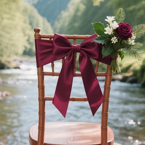 Image of Wine Red Satin Ribbon 3 inch X 15 Yards Polyester Ribbon for Gift Wrapping Very Suitable for Weddings Party Hair Bow Invitation Decorations and More