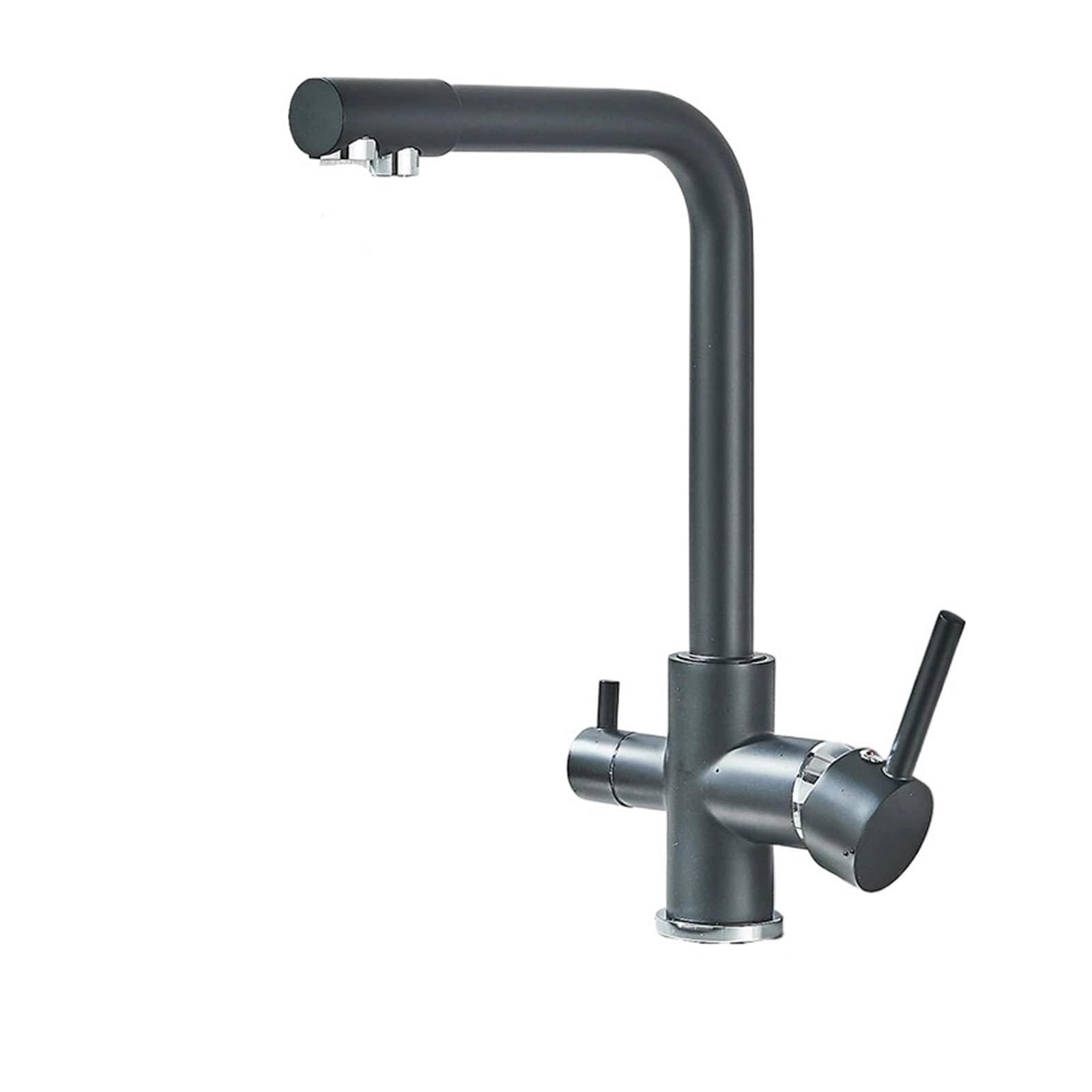 Kitchen Faucet Dual Swivel Spout Drinking Water Filter Brass Purifier Vessel Sink Mixer Tap Hot and Cold Water Torneira(Black Chrome)