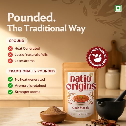 Image of NativOrigins Goda Masala Powder | Slow-Roasted & Traditionally Pounded | 17 Whole Spices | For Maharashtrian Amti, Varan & Vangi Bhaat | No Additives | 100g