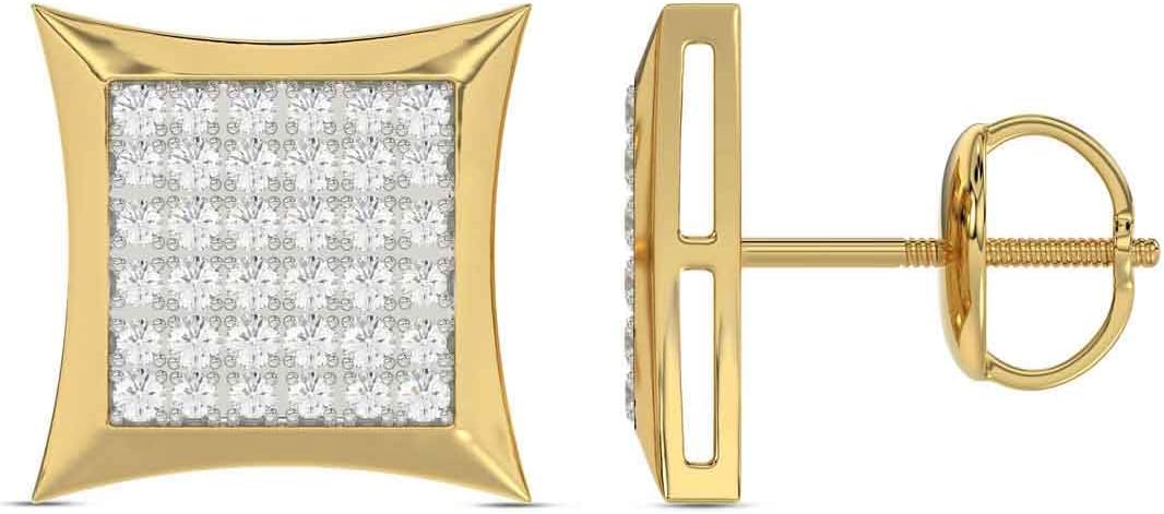 1/4 cttw Round Natural Diamond Square Cluster Unisex Yuva Kite Stud Earrings In 10kt Gold