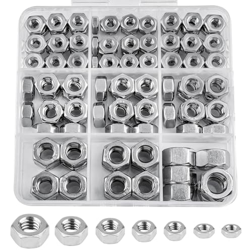 Vmuter Hex Nuts, 178 Pack #6-32#8-32#10-24 1/4"-20 5/16"-18 3/8"-16 304 (A2-70) Stainless Steel Hardware Nuts,Standard Inch Coarse Thread Nuts
