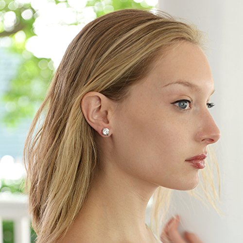 Mariell Cubic Zirconia Crystal Stud Earrings, 2 Carat Round CZ Solitaire, Imitation Diamond Earrings.