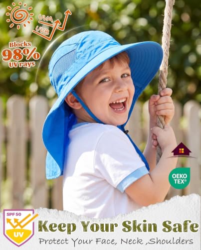 Image of Home Prefer UPF50 Wide Brim Kids Sun Hat Neck Flap Boys Girls Sun Protection Hat for Beach Fishing