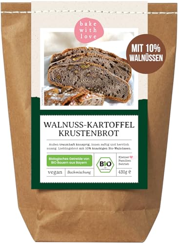 Bio Brotbackmischung Walnussbrot - Kartoffelbrot mit Weizen, Roggen & Walnüssen - Brotbackmischung für Brotbackautomat & Ofen - Brot selber backen - Bake with Love - 1er Pack