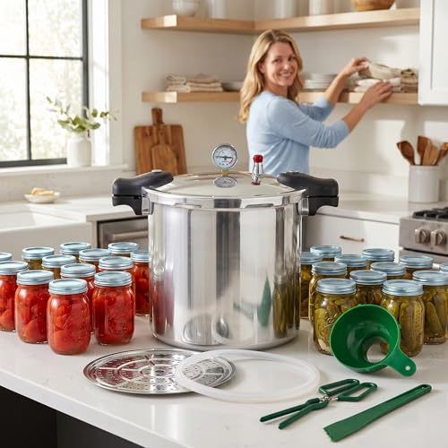 Image of 25 Quart Pressure Canner Cooker & pressure canners for canning & water bath canner | Pressure Gauge & Pressure Regulator | Induction Compatible & Pressure release 15.5 PSI (+ /- 5%)