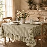 Kariertes Leinen Tischtuch mit R&uuml;schen | Vintage Landhausstil