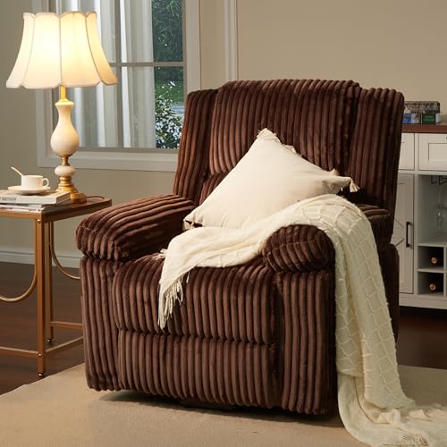 Image of Garvee Corduroy Manual Recliner with Handle, 330 lbs Capacity, Brown