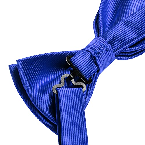 Image of Hi-Tie Mens Royal Blue Pre-Tied Pocket Square and Lapel Pin Sets Cufflinks Mens Bowtie Sets for Wedding Formal Party