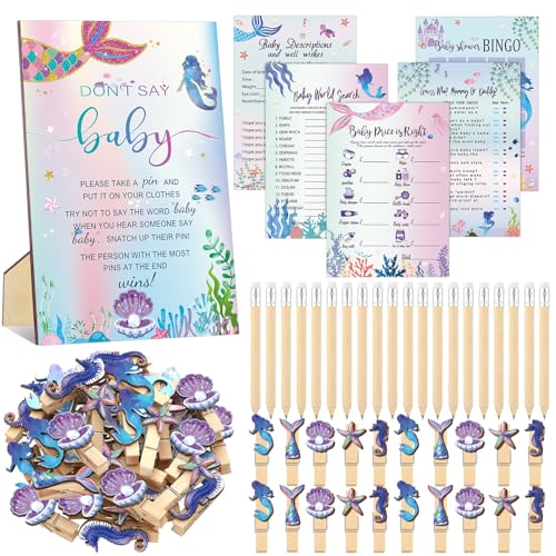 Image of Patelai 321 Pcs Mermaid Baby Shower Decorations A Mermaid Is on The Way Baby Shower Decorations Don't Say Games 5 Set Serve 50 Guests for Under The Sea Gender Reveal Birthday Party Supplies