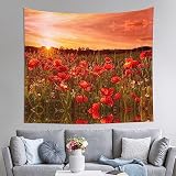 Tapiz impreso de campo de flores al atardecer para colgar en la pared, decoración de arte de pared para sala de estar, dormitorio, decoración del hogar, 60 x 51 pulgadas