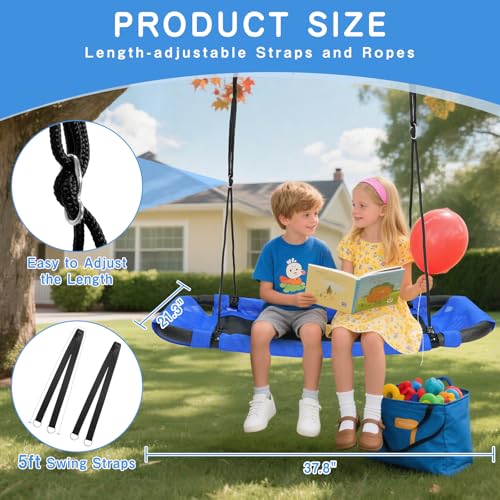 Image of CYFIE 38 inch Rectangle Platform Tree Swing for Kids, Anti-Fade and Breathable Textile Fabric Outdoor Swing Sets for Backyard with Adjustable Ropes and 2 Hanging Straps, Outdoor & Indoor Use (Navy Blue)