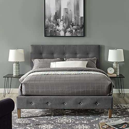Image of Decoro Seattle Modern Tufted Upholstered Platform Bed | Headboard and Wood Frame with Wood Slat Support, King Size, Peyton Steel