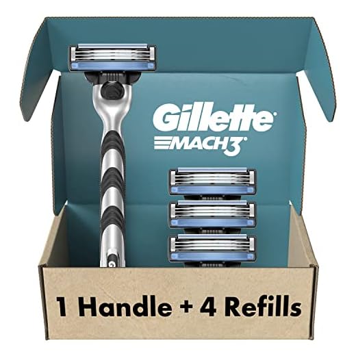 Gillette Mach3 Razors for Men, 1 Gillette Razor, 4 Razor Blade Refills