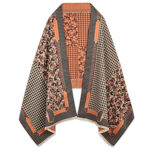 EXTREE Scarfs for Women Pashmina Silky Shawl Wrap for Evening Dressing Blanket Open Front Poncho Cape Aaa-orange
