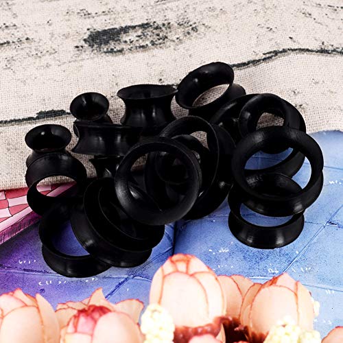 Oyaface 20Pcs Plugs Kit 2G-1" Silicone Ear Skin Gauges Hard Ear Expander Tunnels Stretching Set (Thin-Black) #TOP4