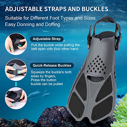 Bomcet Snorkel Fins, Diving Fins, Flippers For Snorkeling, Swimming Fins, Adjustable Flipper Fins For Adults Men/Women, Teens, Lightweight & Compact For Travel #TOP1