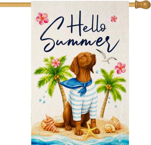 HILILIAN Vizsla Dog Garden Flag Decorative Outdoor Yard Banner With Floral Crown Dog Design Pink Sunglasses Summer Theme For Garden Lawn Porch Patio Farmhouse Decor Size 12x18 Inches(17000)