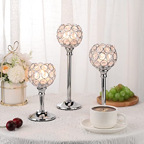 6 Pcs Crystal Candle Holder 3 Sizes Tea Light Candlestick Holders For Wedding Table Centerpiece, Table Decor, Tealight Candlestick Holder For Fireplace Candelabra, Home Living Room Decor(Silver) #TOP3