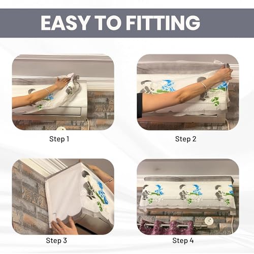 Image of Printed AC Cover for Split AC 2 Ton Set - Digital Print AC Cover Indoor Outdoor Waterproof - Split AC Cover Cotton Net Designer (Grey)