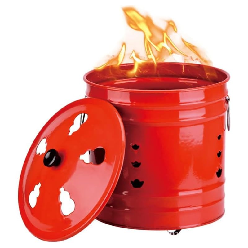 Contenedores para Quemar Basura, barriles para Quemar para Exteriores, incinerador de Metal de Acero Inoxidable, contenedor para Quemar en Horno de jardín, Viene con Tapa y Gancho para Fuego