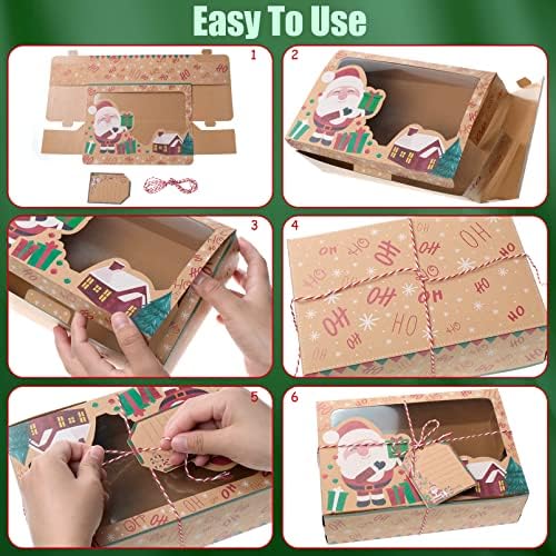 Bakiauli 6pcs Christmas Cookie Boxes for Gifts, Christmas Cake Boxes Cupcake Boxes with Clear Window Xmas DIY Gift Biscuit Cupcake Boxes