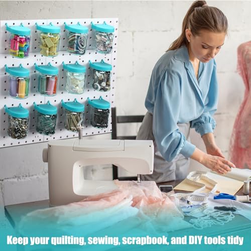 Image of Unittype 20 Set Pegboard Organizer Accessories Peg Boards Jars with Lids Plastic Pegboards Bins Storage Containers Clear Peg Board Wall Organizer for Garage Sewing Office Home Supplies(Turquoise)