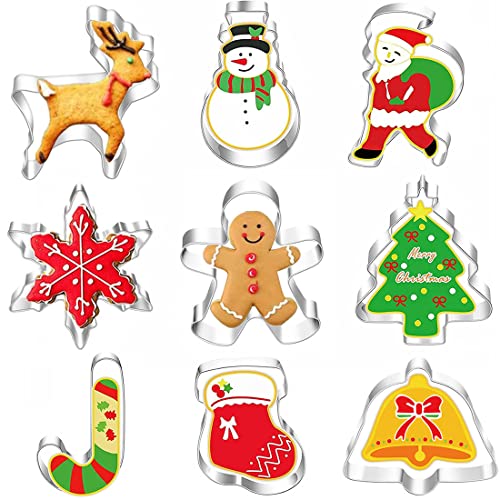 Ventdest Ausstechformen Weihnachten, 9 Stück Plätzchen Ausstecher Weihnachten aus Edelstahl, Linzer Keksausstecher Weihnachten für Fondant, Plätzchen, Kekse, Gingerbread Cover
