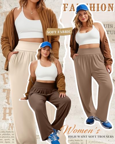 4 Pack Women's Plus Size Sweatpants Wide Leg High Waist Cotton Yoga Pants Casual Baggy Jogger Trousers with Pockets3