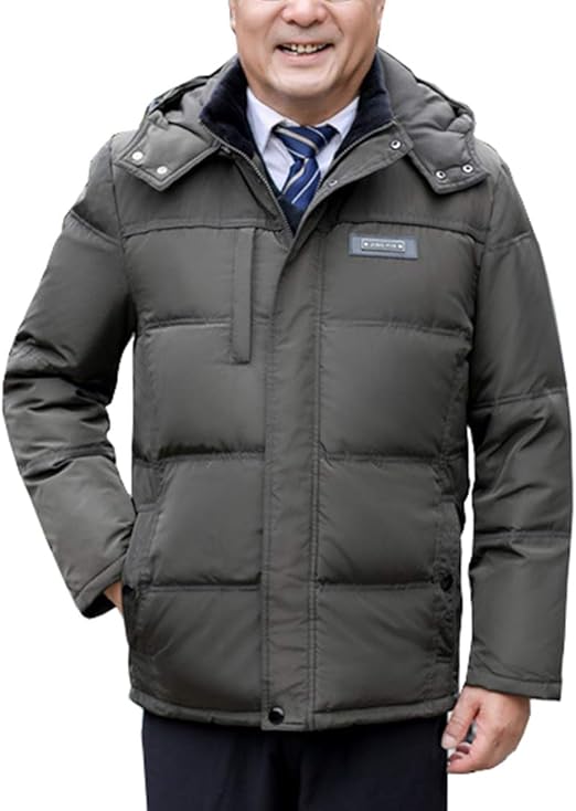 Seaoeey MiddleAged and Old Elderly Man Down Jacket Hooded Thick Winter
